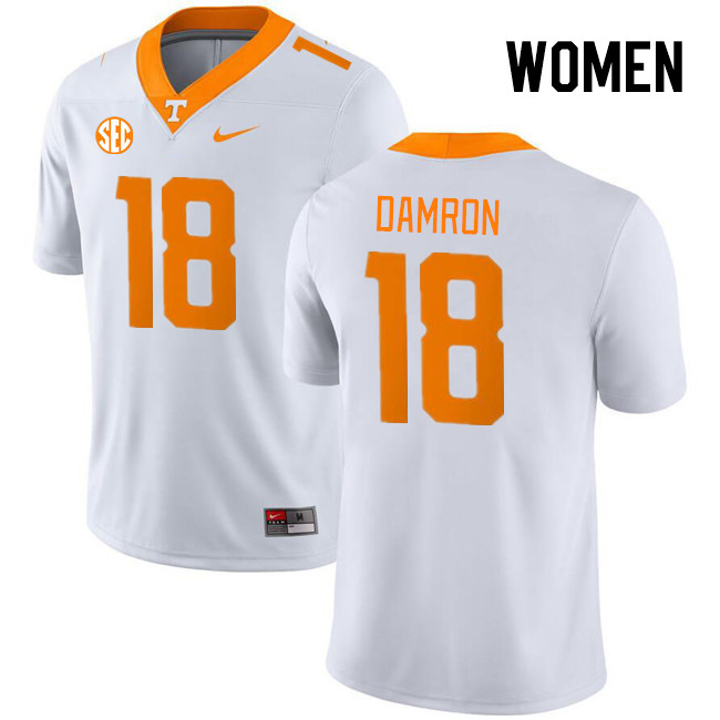 Women #18 Ryan Damron Tennessee Volunteers College Football Jerseys Stitched Sale-White